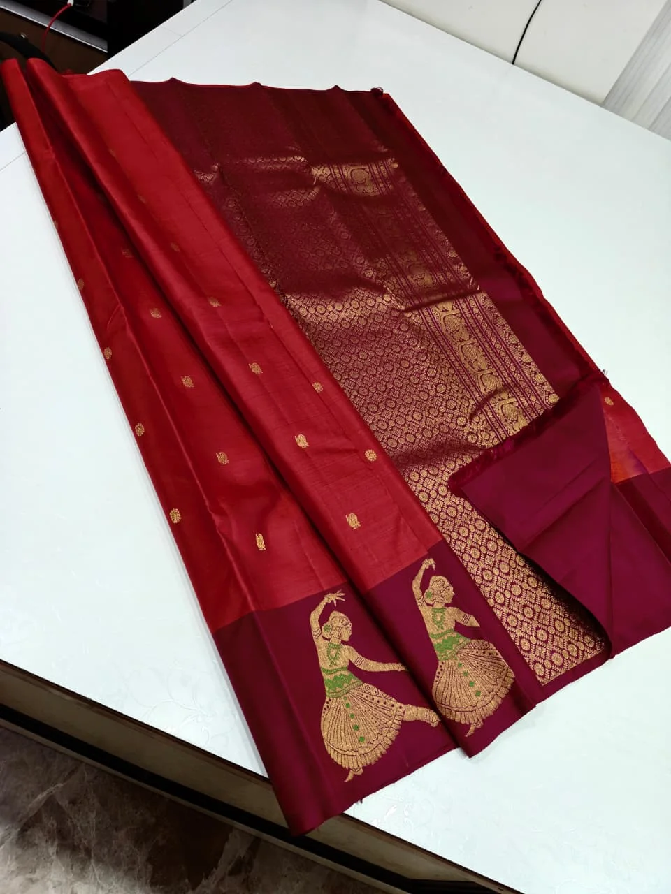 Crimson Red & Maroon Peacock Saree